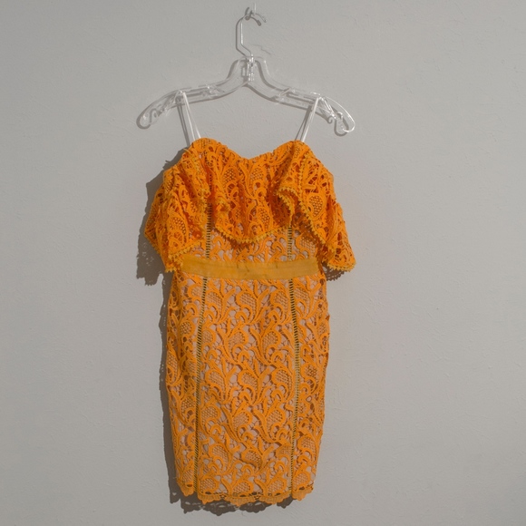 Adelyn Rae Dresses & Skirts - Orange Off The Shoulder Lace Tube Dress Adelyn Rae Dresses & Skirts - Orange Off The Shoulder Lace Tube Dress